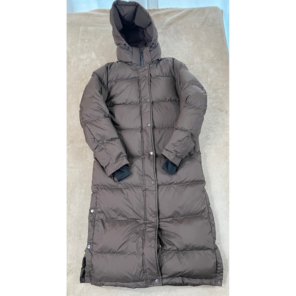 Quince Responsible Down Long Puffer Jacket Womens XS Hot Fudge Polyester L/S EUC